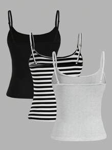 SHEIN EZwear Bộ 3 áo hai dây ngắn gợi cảm dành cho nữ, phù hợp cho mùa hè - Nhiều màu - Xem 2