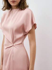 Maija Vestido informal de corte ceñido midi con cuello redondo y manga corta, de unicolor, para mujeres, para ocasiones como el 4 de julio, São João, graduación y fiestas.