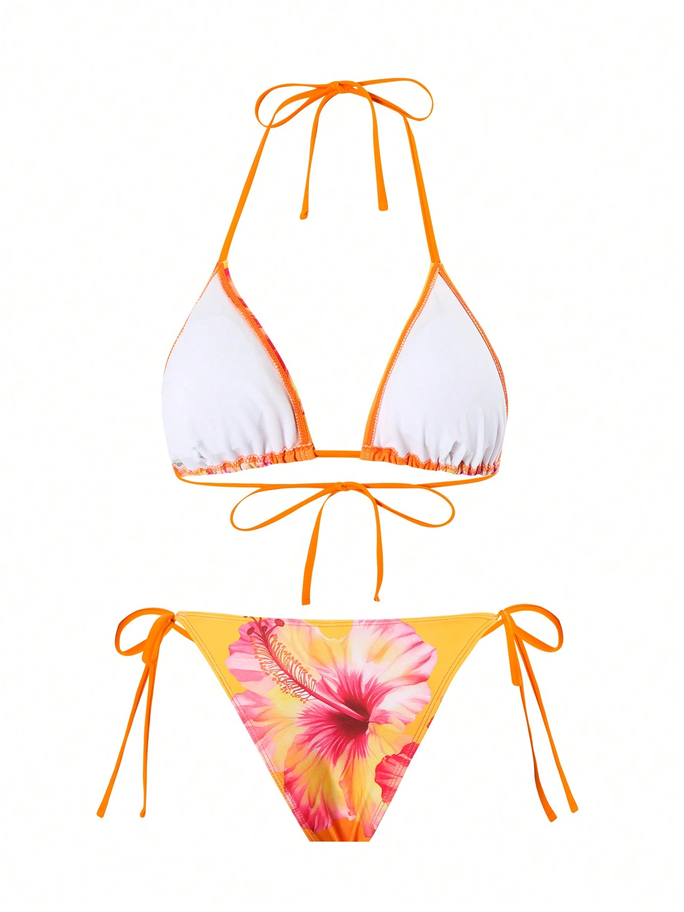 Swim Oasis 3 Peças Conjunto de Roupas de Praia de Verão Feminino, Incluindo Camisa com Estampa Floral 3D, Parte Inferior de Maiô Bikini com Nó na Frente e Saia Envelope em Tela, Estilo Resort Boêmio - Multicolorido - Visão 3