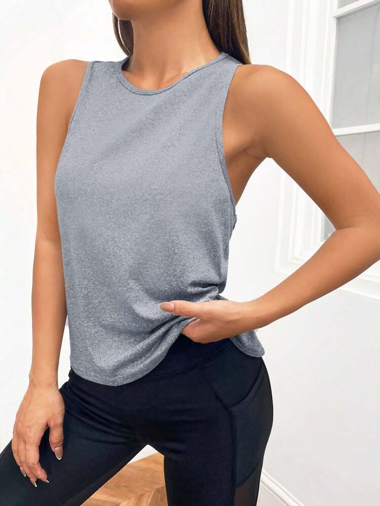 Women Solid Color Simple Seamless Daily Sports T-Shirt Gym Top Fitted Shirtworkout Tank Top