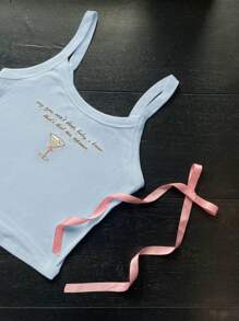 SHEIN Qutie Camiseta de tirantes básica con bordado delicado - Gris - Ver 5