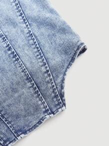 SHEIN MOD 女士方领不对称下摆无袖休闲牛仔上衣 - 深色水洗藍 - 查看 4