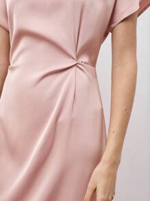 Maija Vestido informal de corte ceñido midi con cuello redondo y manga corta, de unicolor, para mujeres, para ocasiones como el 4 de julio, São João, graduación y fiestas.