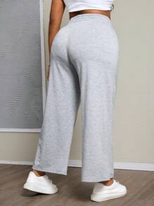 SHEIN PETITE CURVE Calça de moletom plus size cinza primavera sólida com cordão na cintura