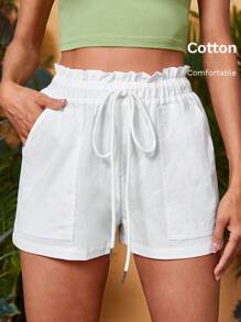 SHEIN EZwear Shorts ribete fruncido de cintura con cordón - Blanco - Ver 1