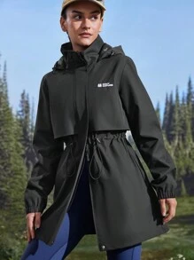 In My Nature Women's Drawstring Waist Hooded Casual Jacket - Black - View 6