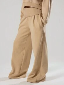 MUSERA Extreme Wide Leg Fold Over Waist Sweatpants Vacation Winter Casual - Apricot - View 3