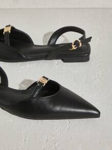 SHUZIA Bailarinas cómodas y suaves de punta fina en color negro con suela de PU para mujer