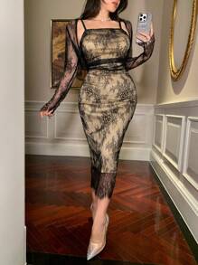 DAZY Women's Sexy Lace City Party 2 Pieces Set, Spring/Summer - Black - View 8