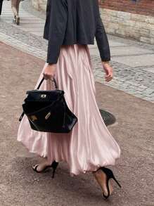 Serisse 女士纯色休闲日常铅笔裙，简约时尚 - 粉色 - 查看 2