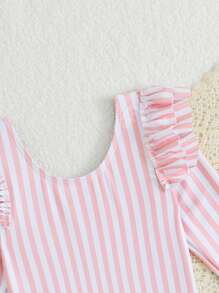 SHEIN 年轻女孩条纹圆领长袖合身休闲泳衣