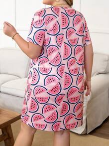 Plus Size Casual Watermelon All Over Print Short Sleeve Nightgown