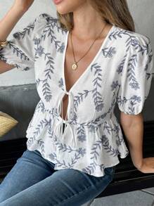 Pariaura Áo cánh nữ tay ngắn họa tiết hoa thanh lịch giản dị kiểu Pháp - Nhiều màu - Xem 1