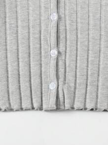 SHEIN EZwear Rib-knit Single Breasted Tee - Light Grey - View 5