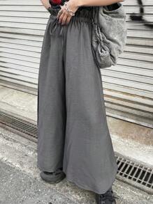 FRIFUL 女士灰色高腰阔腿 7/8 裤，春夏 - 灰色 - 查看 3
