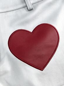 ROMWE J-Fashion Pantalones cortos mini con parche en forma de corazón plateado para el Día de San Valentín - Plateado - Ver 3