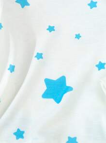 SHEIN 2 件套婴儿男孩可爱星星月亮印花休闲套头长袖上衣和长裤睡衣套装 - 杏色 - 查看 4