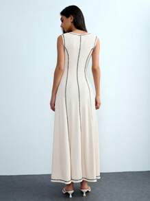 Chiquease 女士针织圆领拼色收腰无袖 A 字形连衣裙