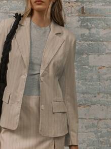 MUSERA Maßgeschneiderter Blazer mit Tascheneinsatz, figurbetonter Nadelstreifen, elegant, Business-Lässig, Sommer, Frühling, Urlaub, Graduation, Abschlussball, Hochzeitsgast, Geburtstag, Urlaub