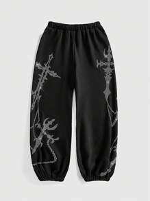 ROMWE Avant Y2K Streetwear Baddie 十字链缀饰低腰女式运动裤 - 黑色 - 查看 3