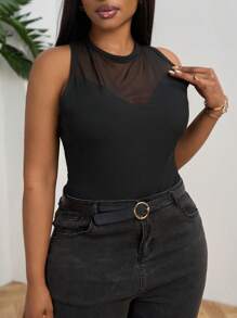 SHEIN PETITE CURVE 大码女式网眼插入优雅夏季紧身衣