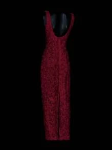 SHEIN ICON Form-Fitting Floral Jacquard Long Dress,Summer Dresses
Spring Clothes - Burgundy - View 8