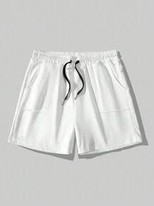 Manfinity Homme Plus Size Men's Solid Color Drawstring Waist Casual Shorts