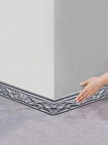 1 Roll 90.6 Inches Silver XPE Foam Self-Adhesive 3D Floral Design Home Decorative Material, Used For Protecting Wall Edges Floor Tiles Flooring Floor Tiles Self Adhesive Floor Tiles Peel Stick Floor Living Room Decor Room Decor Kitchen - Silver - View 1