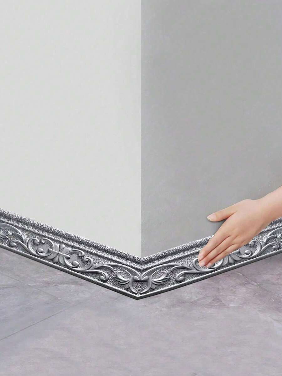 1 Roll 90.6 Inches Silver XPE Foam Self-Adhesive 3D Floral Design Home Decorative Material, Used For Protecting Wall Edges Floor Tiles Flooring Floor Tiles Self Adhesive Floor Tiles Peel Stick Floor Living Room Decor Room Decor Kitchen - Silver - View 1