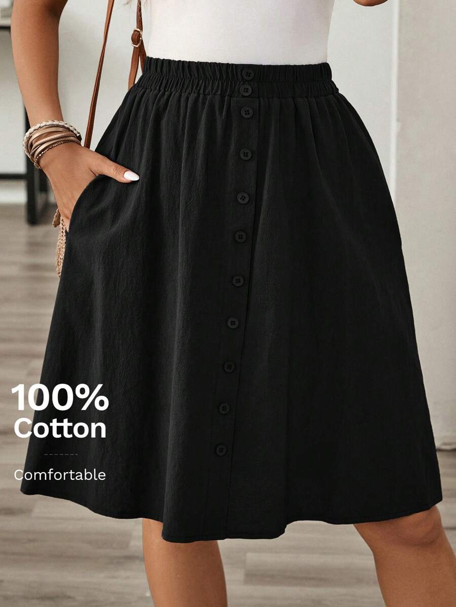 EMERY ROSE Women's Summer Casual Button Decor Skirt - Black - View 1