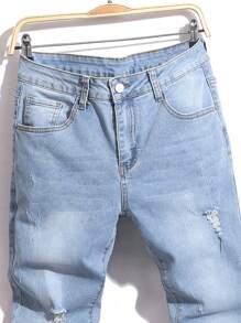 Manfinity LEGND Men's Casual Washed Ripped Skinny Fit Jeans - Light Wash - View 3