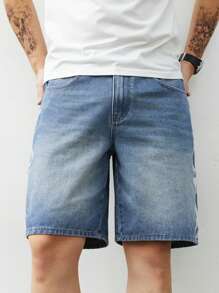 Manfinity Homme Pantalones cortos vaqueros de corte holgado casual con múltiples bolsillos para hombre - Azul - Ver 4