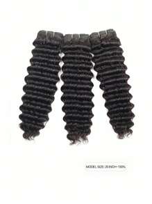 Deep Wave Human Hair Bundles 100% Unprocessed Brazilian Virgin Deep Curly 3 Bundles Human Hair Extensions 12A Deep Wave Double Weft Human Hair Bundles Natural Color - Natural Black - View 3