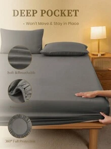 1pc Solid Color Dark Grey Fitted Sheet, Mattress Protector, Mattress Cover For Bed, Bed Sheet, Soft And Breathable, For All Size Bed -Twin, Full, King, Queen Size Sheet Deep Pocket Up To 11.8 Inch Home Textile - Dark Grey - View 3