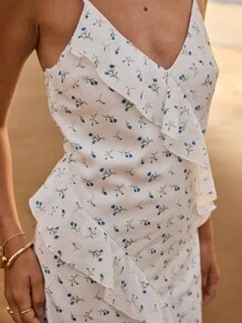 Aralina Summer Beach Outfit Vacation Ruffle Ditsy Floral Strappy Sundress Dress - Multicolor - View 3