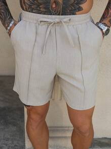 Manfinity Homme Pantalones cortos casuales de hombre de unicolor con cordón a la cintura