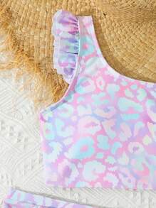 Tween Girl Spring Break Leopard Print Swimwear Bikini Set, Beach Vacation Clothes Outfit - Multicolor - View 4