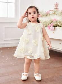 女婴优雅花卉无袖杏色连衣裙，夏季