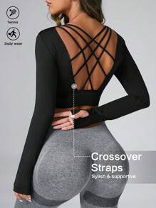 Easithlete Camo Print Letter Tape Panel Sports Tank Top Gym Topworkout Tank Top - Black - View 1