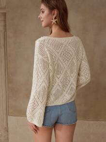 MOTF PREMIUM OPEN KNIT FLARE SLEEVE TOP - Apricot - View 2