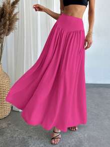 Firerie Women's Elegant A-Line Skirt With Waist Ruching & Real Pockets - Hot Pink - View 5