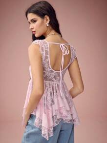 Enchnt Débardeur élégant avec encolure en cœur et dentelle contrastée pour femmes