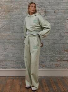 MUSERA Boxy Fit Hip Length Cuff Sleeve Embroidered Detail Hoodie