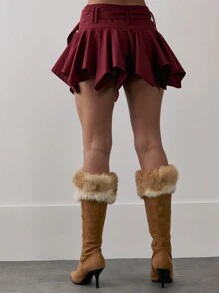 MUSERA Mid Rise Extreme Pleat Stretch Woven Belt Detail Mini Skirt Boho Summer - Burgundy - View 4