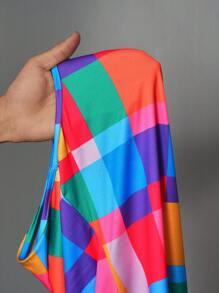 Slaydiva Abito mini attillato a quadri colorati in maglia per donna taglie forti