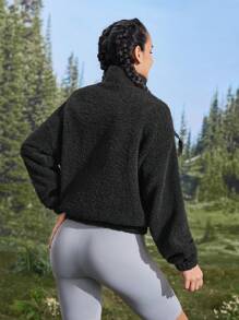 In My Nature 户外羊毛半拉链领纯色简约时尚休闲日常穿着 - 黑色 - 查看 5