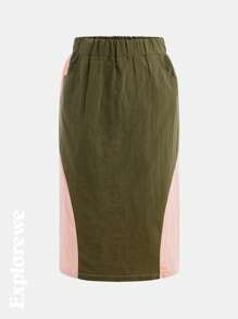 SHEIN Set de 2 piezas para adolescentes: Top con capucha de unicolor y falda a color block - Rosa - Ver 5