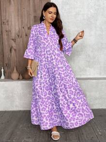 SHEIN LUNE Váy 4 tầng họa tiết da báo cỡ lớn thường ngày cho kỳ nghỉ xuân Boho Trang phục mùa hè Váy thường ngày đi biển - Màu Lilac Tím - Xem 4