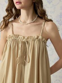 SHEIN MOD Khaki Summer Cottage Core Vacation Holiday Floaty Dress,Bohemian Backless Strappy Elegant Tea Party Date For Women,Valentine's Day Cruise Beach Dress - Khaki - View 6