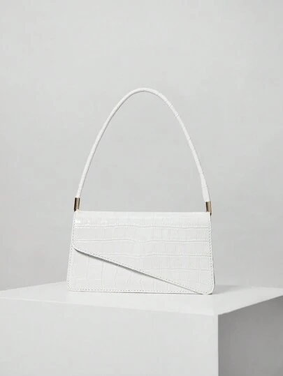 Fashionable All-Match Solid Color Crocodile Pattern Women's Shoulder Bag, Crossbody Bag Winter Gifts